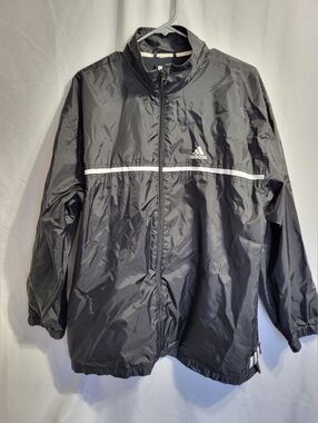 Adidas Black Windbreaker Jacket with White Trim, Size XL